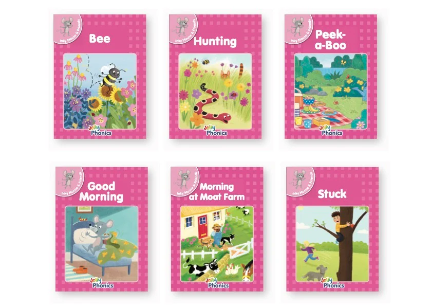 Jolly Phonics Pink Readers – Inky Mouse & Friends (6 Decodable Books, Precursive Letters)